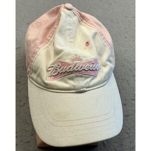 Budweiser Y2K Baseball Cap Pink Cream Embroidered Logo Hat OSFM 2006 Beer